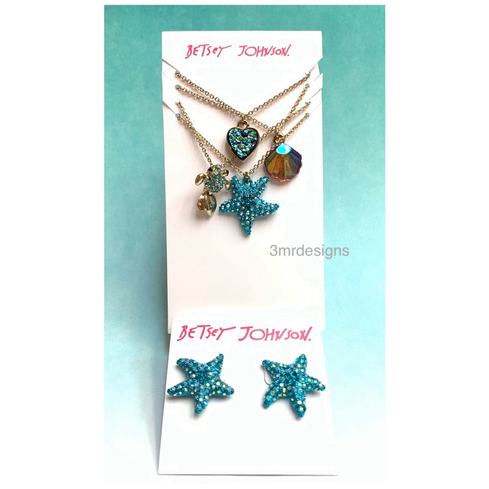 NWT Betsey Johnson 💋UNDER THE SEA Gold Tone 4 Necklace Set + Starfish Earrings